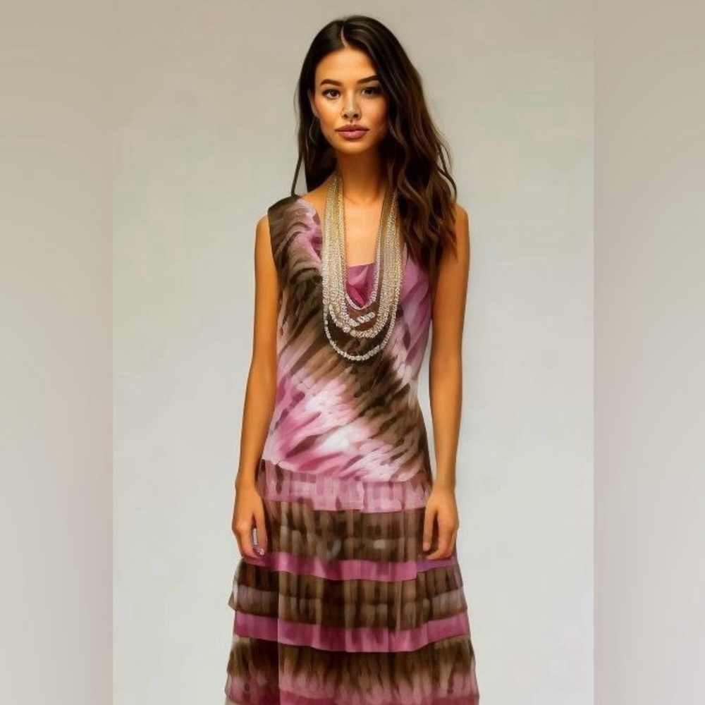 Elegant Pink and Brown Patterned Dress Sz 12